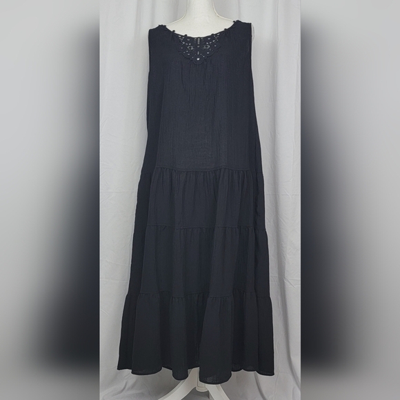 Max Studio Maxi Tiered Black Dress Womens Size Small Sleeveless Pockets New - Picture 2 of 14